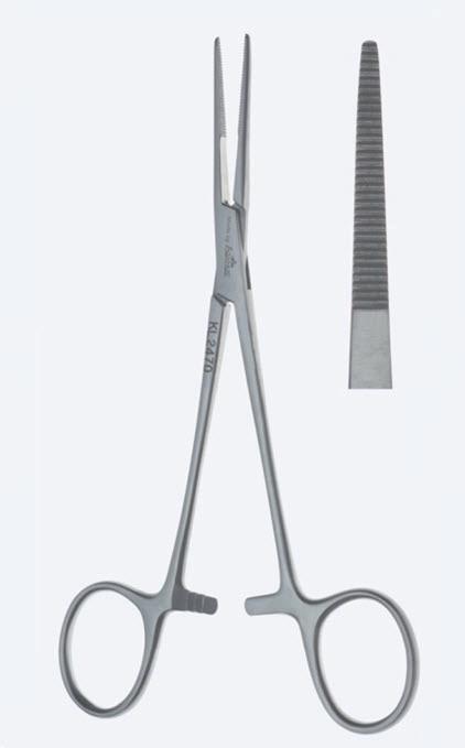 Зажими гемостатичні, "Kelly-Rankin", делікатні, прямі, зубчаті щелепи, з кремальєрою, загальна довжина 160 мм. Бренд - Asanus Medizintechnik Gmb, Німеччина